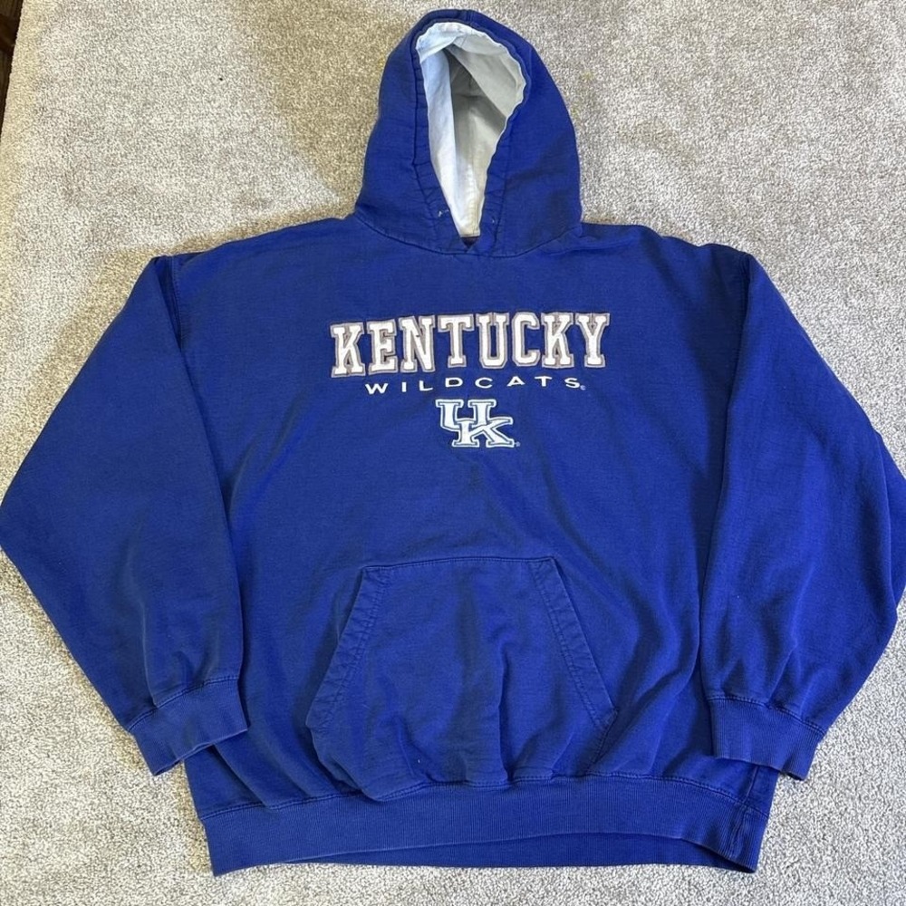Vintage Kentucky Wildcats Hoodie Blue UK Pullover Sweatshirt NCAA College